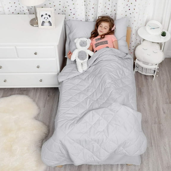 5 Piece Toddler Bedding Set, Includes Quilted Comforter, Fitted Sheet, Top Sheet, and Pillow Case for Boys n Girls