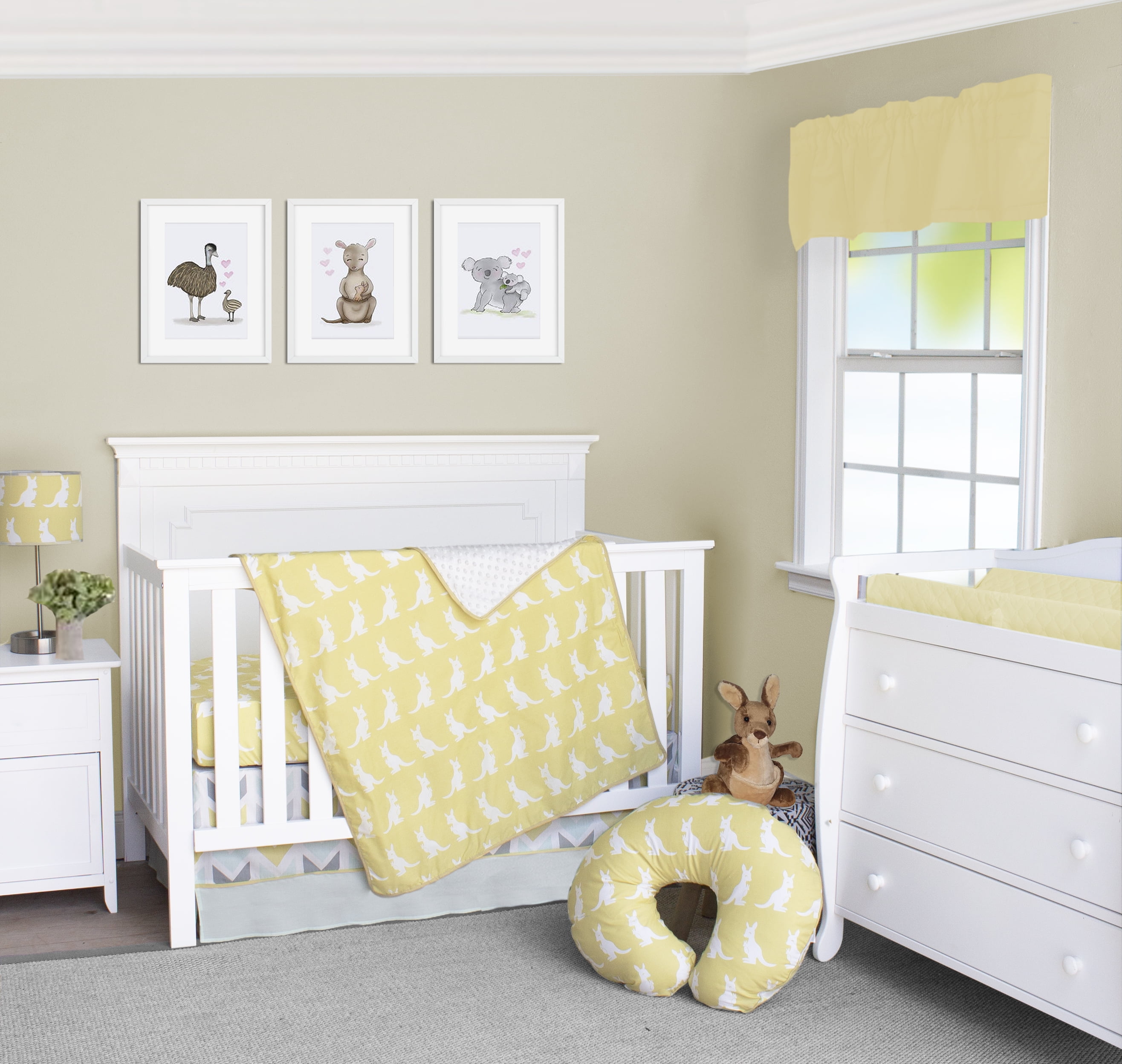 yellow and grey cot bedding
