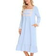 thumbnail image 4 of qolati Nightgown for Women Cute Lace Square Neck Puffy Long Sleeve Nightdress Casual Loose Fit Comfy Button Up Ruffle Swing Boho Maxi Dress Nightshirt, 4 of 4