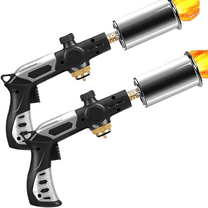 Saker Butane Torch Gun - 3272 °F Adjustable Flame Thrower with Safety Lock - One-Touch Ignition Torch for Searing Steak, BBQ, Welding - Butane Tank Not Included - 2PCS Basic Set