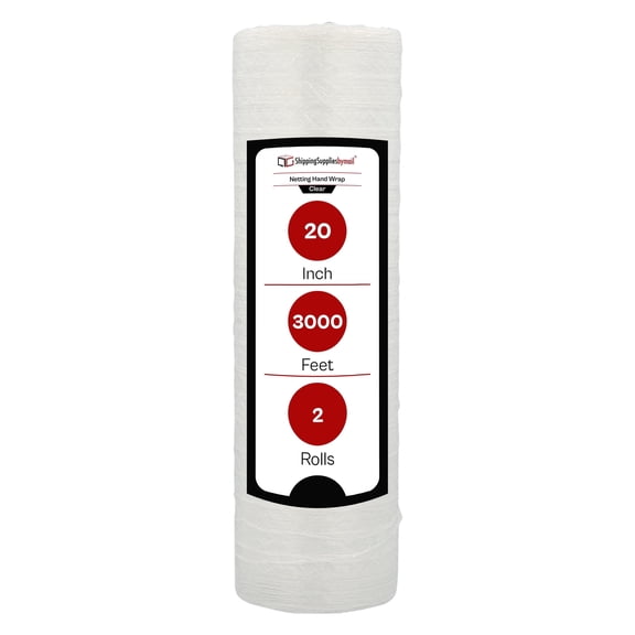 SSBM Neeting Hand Stretch Wrap 20" x 3000' 2 Rolls Plastic Clear Film for Airflow for Frozen Foods & Plant Packaging