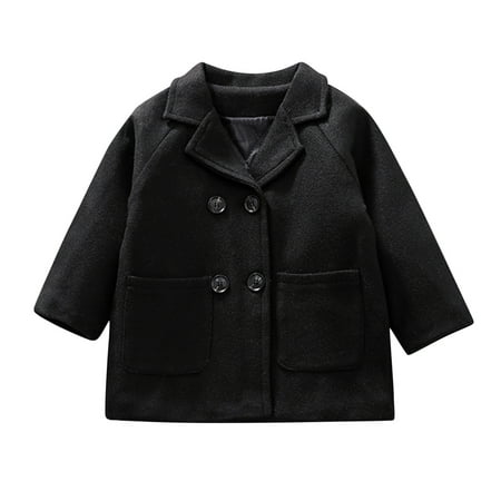 

dmqupv Toddler Girls Coat Baby Notched Breasted Plaid Boys Trench Kids Elegant Double Wool Collar Coat Boys Coats Size 10-12 Outerwear Black 2-3 Years