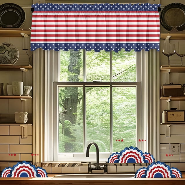 Uklsqma Usa Flag Window Valance Curtain 54X17.7In Polyester Patriotic 4Th of July Independence Day Kitchen Living Room Short Drapery Valance | Sunlight Filtering | Home Decor