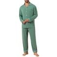 thumbnail image 2 of INSPIRE CHIC Men's 2 Pieces Long Sleeve Solid Color Button Down Casual Pajamas Set S Light Green, 2 of 5