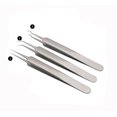 thumbnail image 1 of 1 juego (3 piezas) de pinzas profesionales plateadas para quitar puntos negros, herramienta extractora de imperfecciones curvada recta/inclinada y puntiaguda de acero inoxidable para acné, zitis, impe, 1 of 5