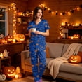 thumbnail image 2 of 2026 Halloween Scrub Sets for Woman, Quick Dry, V-Neck, Short Sleeve Top & Pants Medical Uniform, Breathable Workwear with Pockets for Nurses & Healthcare Staff, 02-Dark Blue, M, 2 of 5