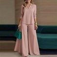 thumbnail image 4 of Women’s Office 2 Piece Set, V Neck Long Sleeve Top and Wide Leg Pants Elegant Outfit, 4 of 6
