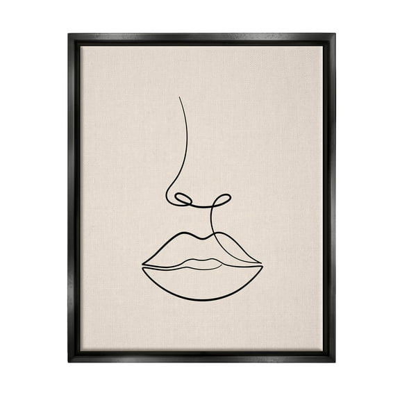 Stupell Industries Minimal Female Face Line Doodle Graphic Art Jet Black Floating Framed Canvas Print Wall Art, Design by JJ Design House LLC