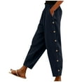 thumbnail image 3 of TAGOLD Women Casual Pants Solid Color Elastic Waist Corduroy Side Pocket Button Long Pants, 3 of 5