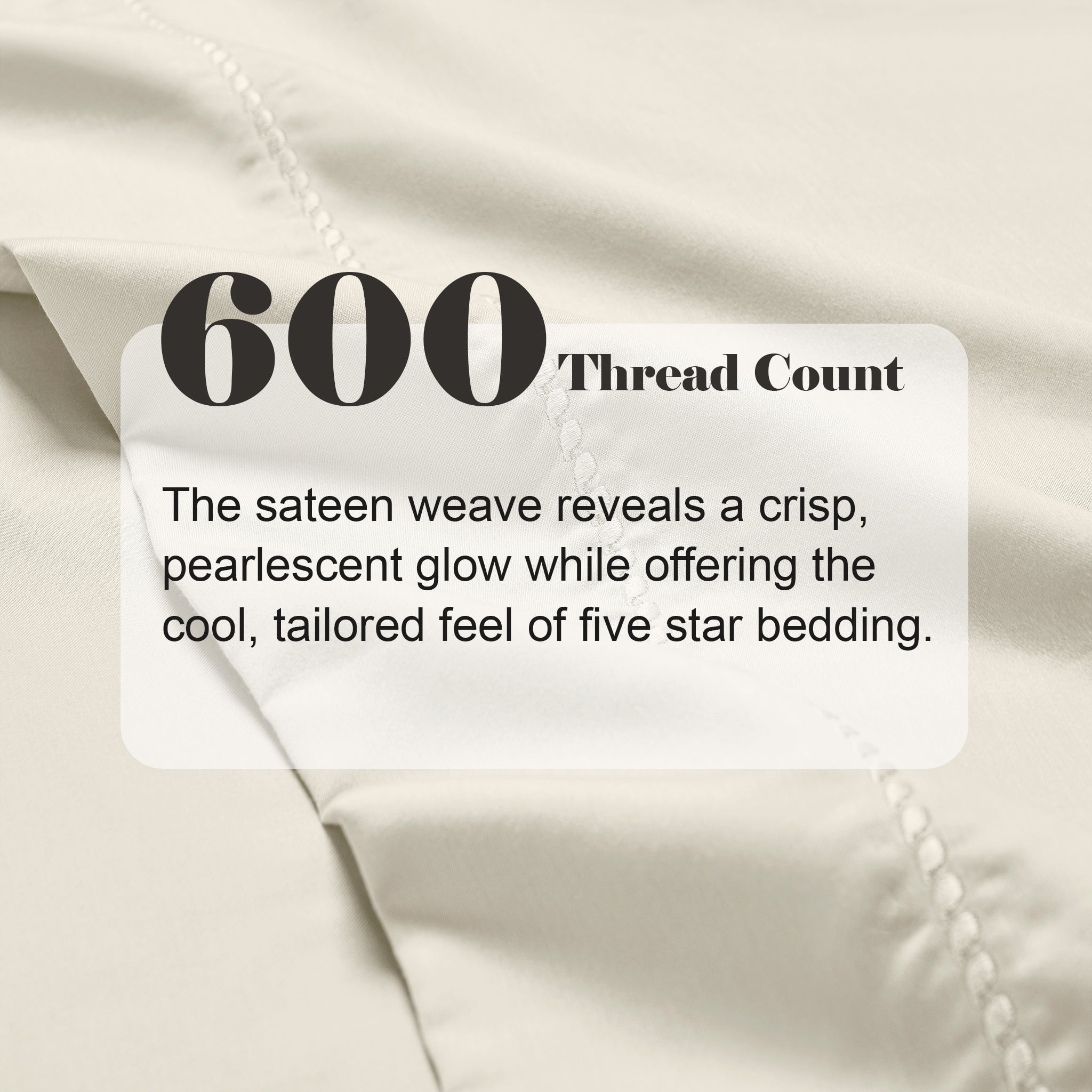 Superior Cotton Blend 600 Thread Count Dash Stitch Hem Sheet Set, California King, Ivory