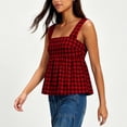 thumbnail image 6 of hoksml Women's Checkered Print Square Neck Tank Top, Back Tie Sleeveless Babydoll Blouse, 6 of 7