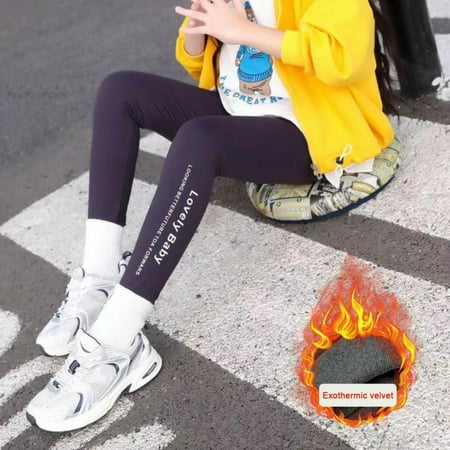 

baozhu Girls Fall And Winter Warm Leggings Kids Fleece Lined Skinny Pants Dance Running Yoga Tights 3-15Years