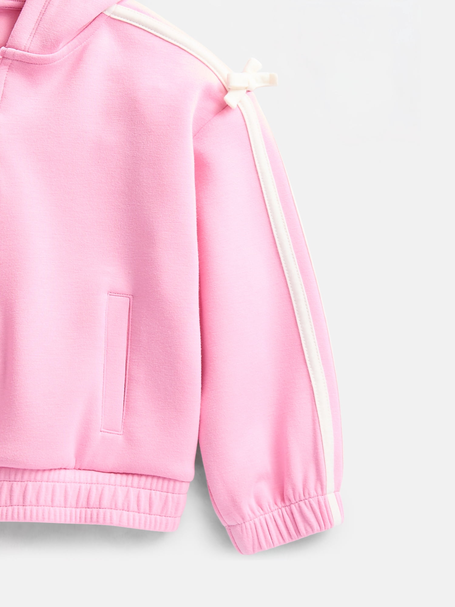Wonder Nation Toddler Girls Full Zip Athletic Hoodie with Side Stripe and Bow, Sizes 12M-5T