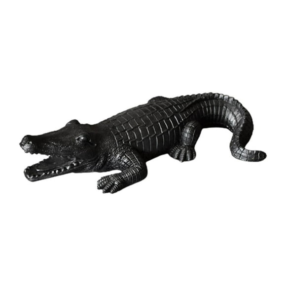 Majestuosa figura de cocodrilo hecha a mano, escultura de caimán para una elegante decoración del hogar. negro