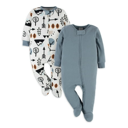 Modern Moments by Gerber Baby Boy, Baby Girl, & Unisex Sleep n Play Footed Pajamas, 2-Pack (Newborn-6/9 Months)