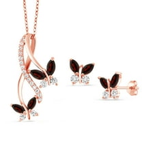 Gem Stone King 2.25 Ct Red Garnet 18K Rose Gold Plated Silver Pendant and Earrings Jewelry Set