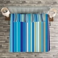 thumbnail image 3 of Ambesonne Blue Quilted Bedspread Set 3 Pcs, Vertical Stripes Retro Art, Queen Size, Mustard Blue White, 3 of 3