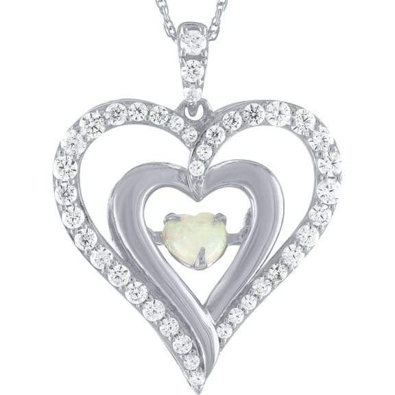 Ladies Brilliance Fine Jewelry Sterling Silver Opal Dancing Heart Pendant, 18"