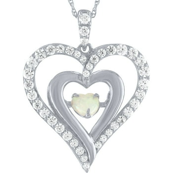 Brilliance Fine Jewelry Women's Opal Heart Pendant in Sterling Silver with Chain, 18"