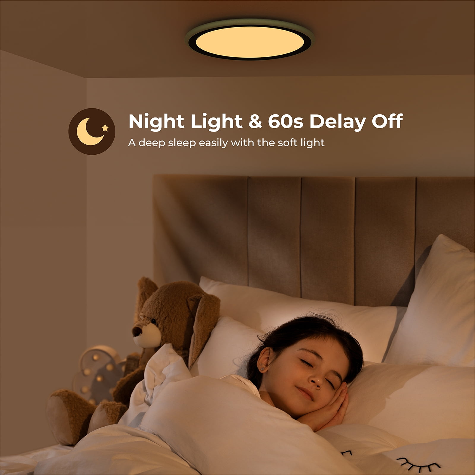 BLNAN 13'' RGB Flush Mount Ceiling Light with Remote Control, 24W 2400LM 3000K-6500K Dimmable Color Changing Wired Led Light Fixture for Bedroom Kids Room Party Festival, Black