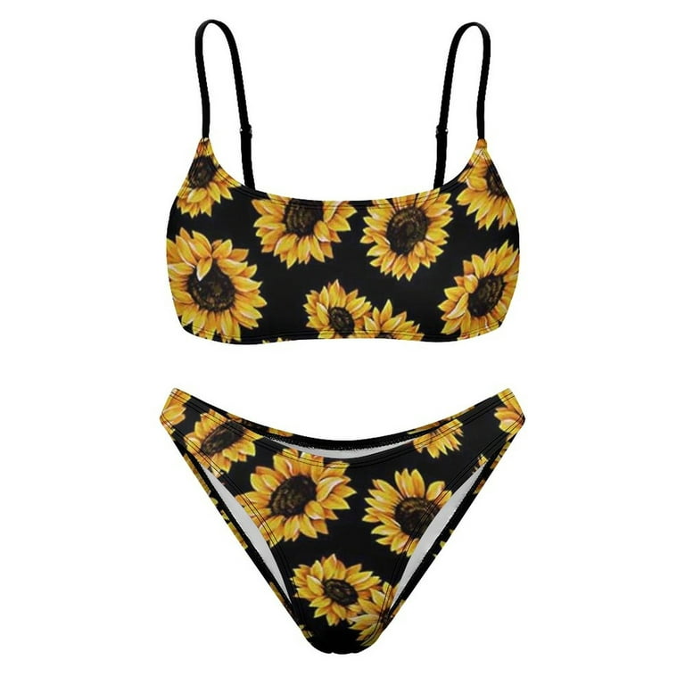 JDEFEG Sunflower Swimsuit Bottoms for Women High Waisted Bikini Crop Top  Two Piece Bathing Suits Full Coverage Swimsuits Swimwear Swim Romper  Swimsuits for Women Black S 