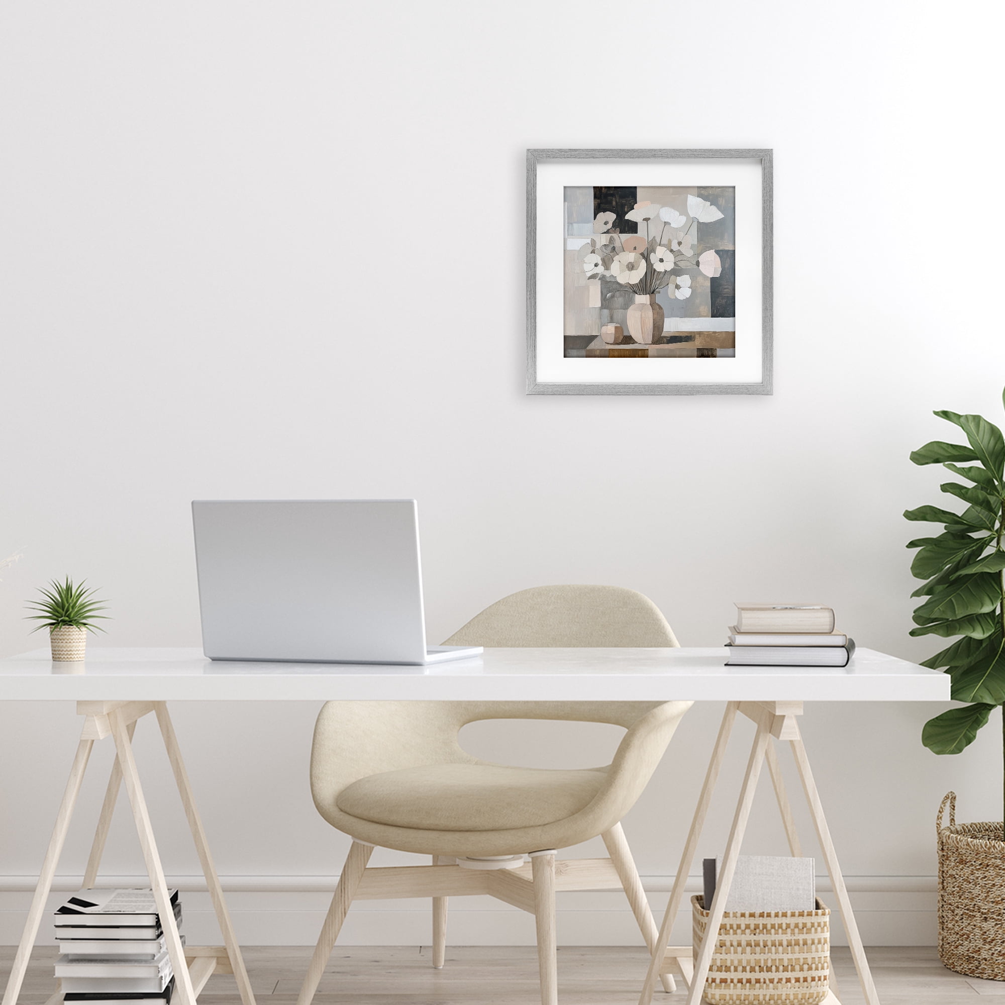 Stupell Industries Muted Pastel Poppies in Cubism Gray Framed Print Under Glass, design by Heidi Kuntz