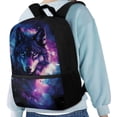 thumbnail image 4 of Binienty Galaxy Wolf Print 17 Inch School Backpack for Teens, Large Capacity Bookbag with Front Zipper Pocket Mesh Side Holders, Casual Daypack Rucksack for School Travel Daily Use, 4 of 6