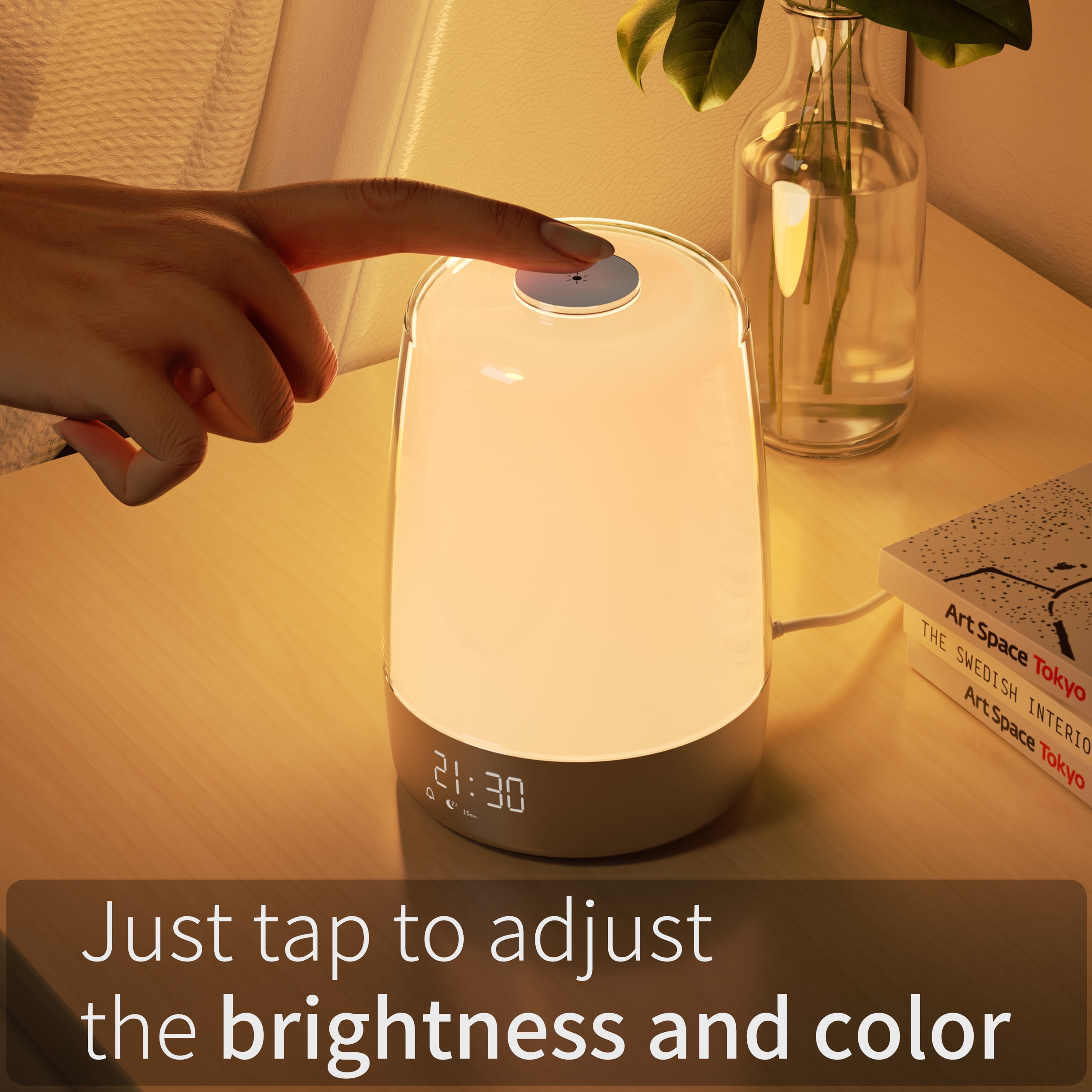 Hansang Sunrise Alarm Clock, Wake up Light Alarm Clock, 3 Ways Dimmable Modern Small Digital RGB Bedside Lamp for Heavy Sleeper