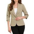thumbnail image 2 of INSPIRE CHIC Shawl Lapel Blazer for Women 3/4 Sleeves Pocket Single Button Work Suit XL Khaki, 2 of 6