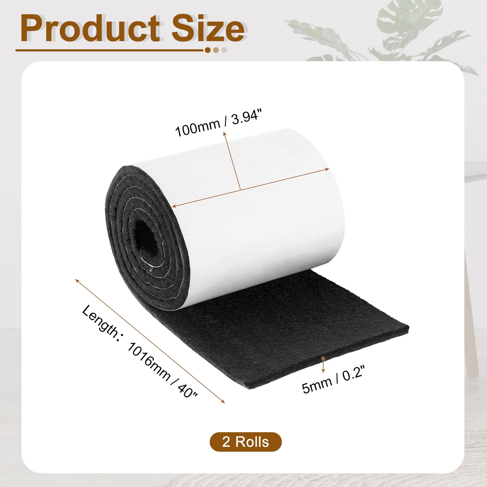 Felt Strips with Adhesive Backing, 2 Pack 4" x 40" x 0.2" Adhesive Felt Strips Anti Scratch Furniture Felt Tapes Self-Stick Felt Pads for Protecting Hardwood Floor, Black