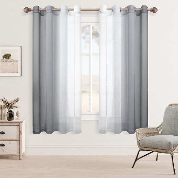 Hiasan Ombre Sheer Curtains - Gradient Semi Voile Curtains for Bedroom & Living Room, Grommet Top Window Curtain Panels, 52"x63", Grey, Set of 2
