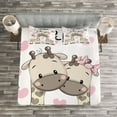 thumbnail image 3 of Ambesonne Animal Quilted Bedspread Set 3 Pcs, Giraffes and Hearts, King Size, White Grey Pink, 3 of 3