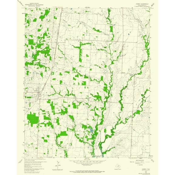 Topographical Map - Aubrey Texas Quad - USGS 1960 - Vintage Wall Art