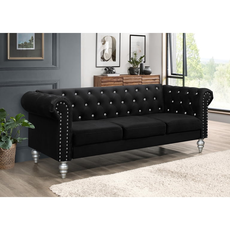 Home Design Emma Chesterfield Sofa, Black Velvet photo 1