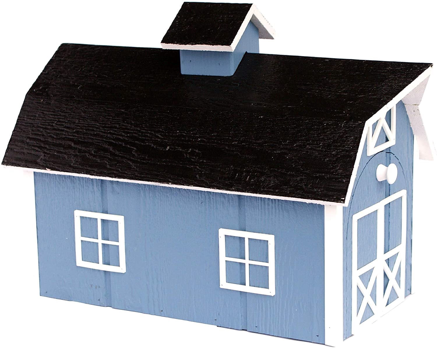 Amish-Made Deluxe Wooden Mailbox, Dutch Barn Style Country Blue with White Trim