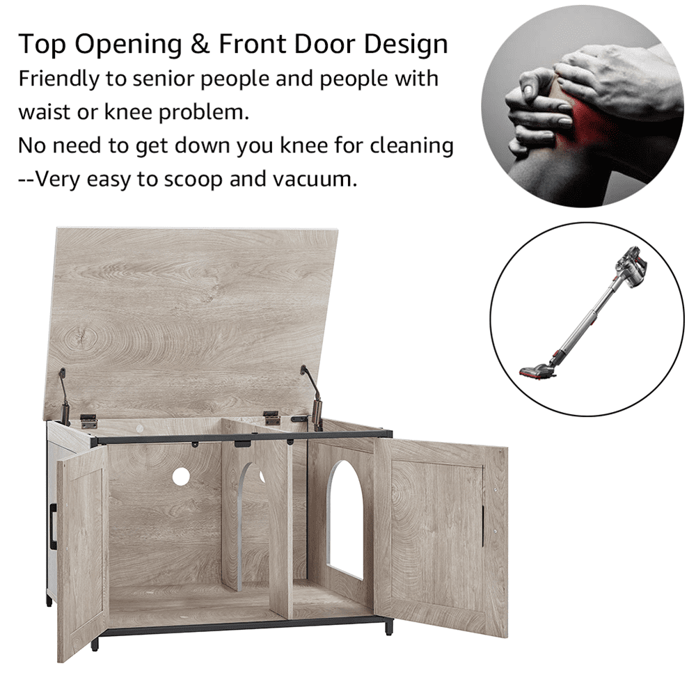 Unipaws  Litter Box Enclosure - Top Opening Cat Litter Box Cabinet, Large Size Fits XL Automatic Boxes, Pressed Wood & Metal Frame, Hide Odor & Waste - for Home Use