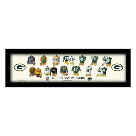 Green Bay Packers 12" x 36" Team Uniform Heritage Framed Wall Art