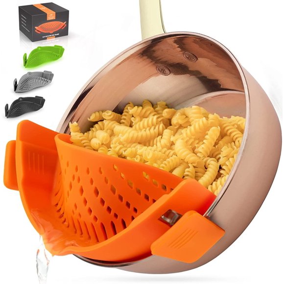 Zulay Kitchen Adjustable Silicone Pot Strainer for Most Pots & Pans - Orange