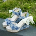 thumbnail image 5 of Lovskoo 2024 Women's Boho Wedge Sandals Open Toe Ankle Strap Summer Platform Bow Lace-Up Beach Sandals Blue, 5 of 8