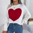 thumbnail image 4 of vigerkar Women's Sweater Heart Knitted Pullover Sweaters Long Sleeve Crewneck Cute Sweaters (White, L), 4 of 7