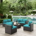 thumbnail image 2 of ALAULM 7-Piece Outdoor Rattan Conversation Sets with Coffee Table and Cushions, Blue/Brown, 2 of 6