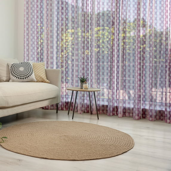 Pink Tulle Curtains with Rod Pocket, Stripes Lines with Abstract Round Circles Art Print, Sheer Drape for Wedding Party 2 Panels, 7 Sizes, Cadet Blue Dried Rose, by Ambesonne