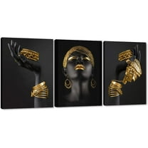 Hieng 3 Panels Abstract Black Woman Wall Art Modern American African Canvas Prints Painting for Living Room Bedroom Office - 12"x16"x3pcs