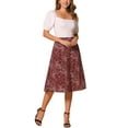 thumbnail image 2 of INSPIRE CHIC Women's A-Line Midi Skirt Floral Print Chiffon Vintage 2024 Summer Skirts L Burgundy, 2 of 6