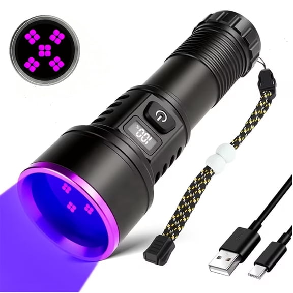 365nm UV Flashlight Rechargeable, 30W 20-Core UV Black Light Torch with26650 Battery, Stepless Dimming UV Lamp for Pet Urine Detection, Resin Curing, Scorpion Hunting & Money Check