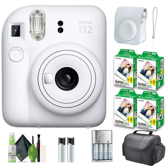 FUJIFILM INSTAX MINI 12 Instant Film Camera Clay White with Fuji INSTAX MINI Instant Film 80 Photo Sheets with Camera Case and Accessories Ideal Gift for kids, Teenage Girl & Adults