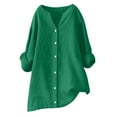 thumbnail image 3 of Dazajoo Womens Plus Size Button Down Blouses Dressy Casual Long Sleeve V Neck Linen Shirts Solid Color Work Tunic Blouses,Green,S, 3 of 8
