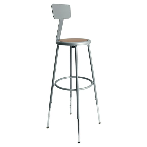 Hampden Furnishings Felix Collection Height Adjustable 32-39 Inch Steel Stool with Backrest, Grey, AssemblyReady