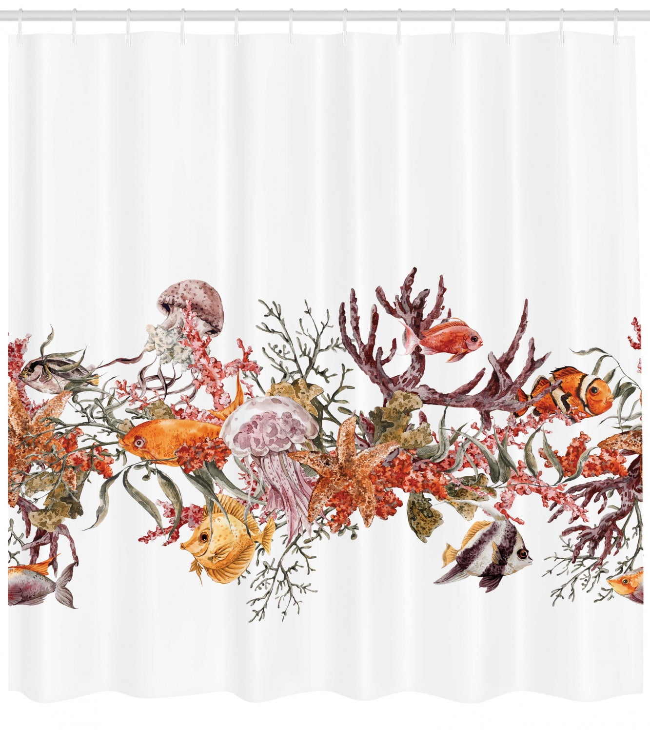 Sea Animals Shower Curtain Fish Seaweed Starfish Coral Algae