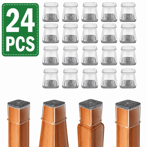 24 Pcs Chair Leg Floor Protectors, Square Silicone Felt Furniture Leg Pads, Chair Feet Caps Covers for Hardwood Floors, Fits 1-1/16" to 1-5/8" Furniture Legs